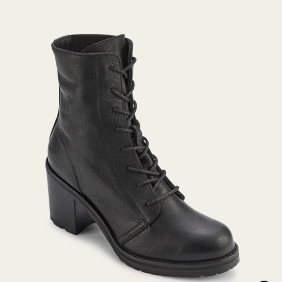$429 Frye Karen Lace Up Black Real Leather Combat Short Chunky Comfy Ankle Boot - Picture 3 of 16